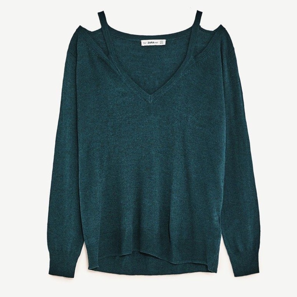 Zara forest green slashed sweater size small